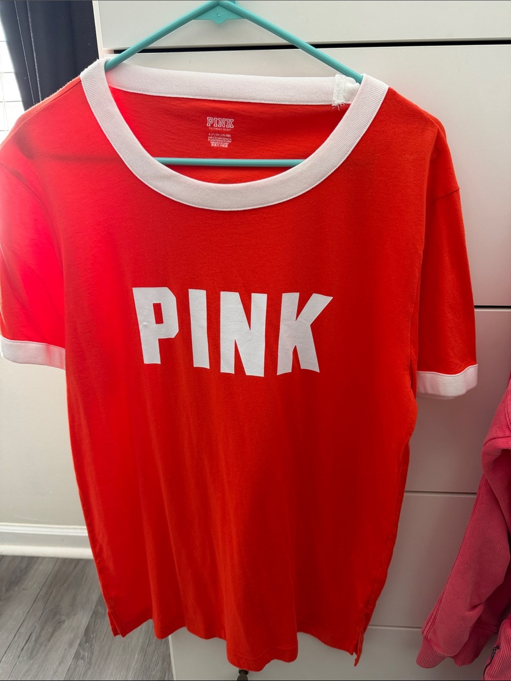 PINK Victoria's Secret Orange Ringer Tee with White Trim